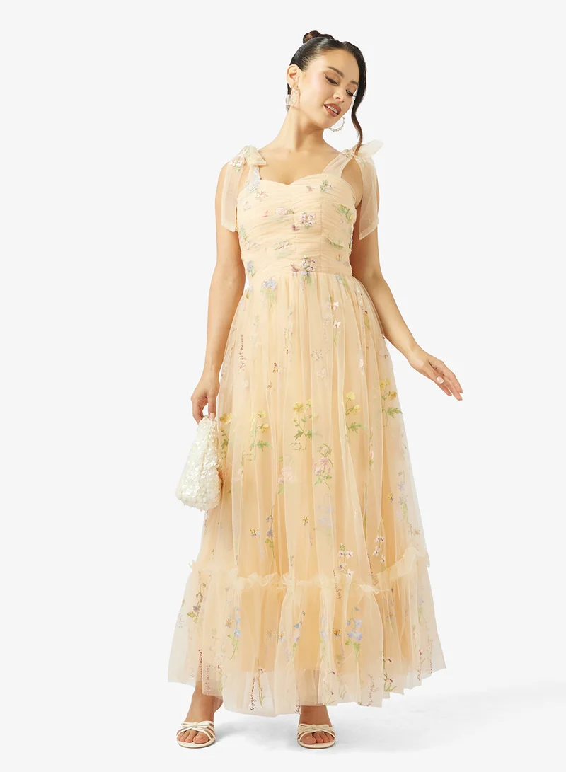 Ginger Boutique  Floral Embellished Corset Bodice Tulle Gown for Women | Best Price UAE